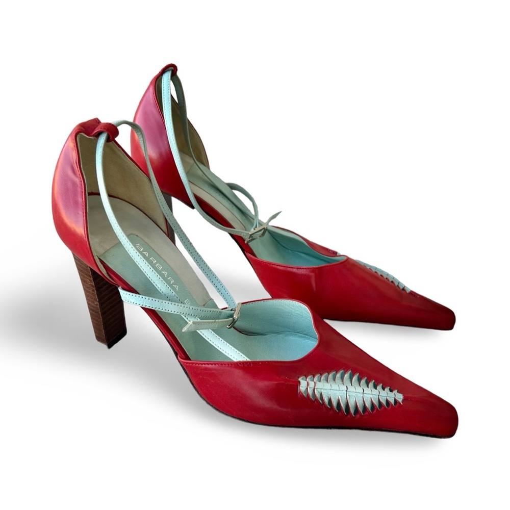 Barbara Bui womens Point-Toe Pump Strappy Heel 6.5 Red D’orsay Made in Italy